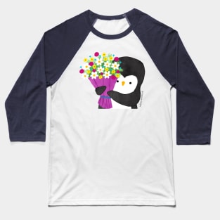 Penguin with Flowers Baseball T-Shirt